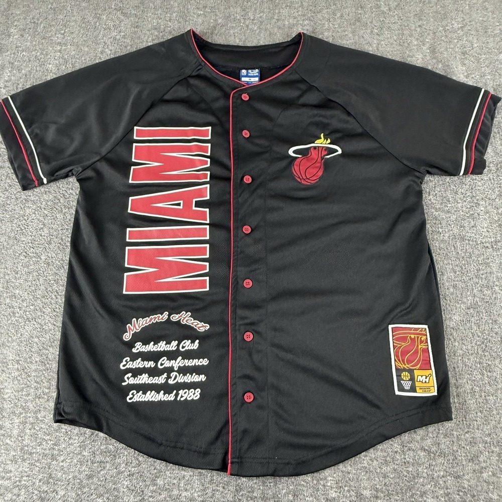 Y2K Miami Heat Baseball Jersey Mens Medium Black Button Front NBA Ultra Game